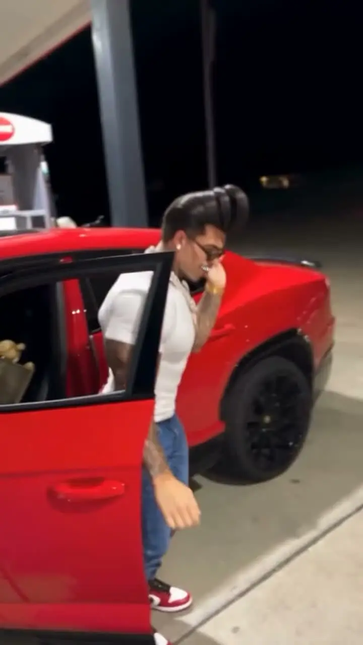 Mop Dance AI template example with a character dancing at a gas station